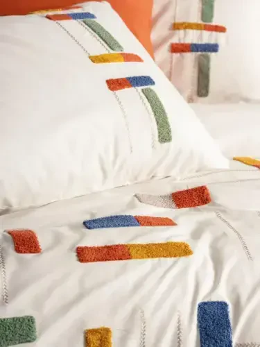 Cotton Box Puff Embroidered Ranforce Double Duvet Cover Set Katy Cinnamon - NEVRESIMDUNYASI (1)