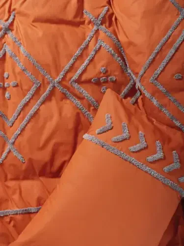 Cotton Box Puff Embroidered Ranforce Double Duvet Cover Set Lia Tile Beige - 3