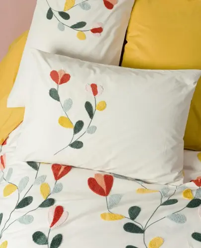 Cotton Box Puff Embroidered Ranforce Double Duvet Cover Set Nella Mustard - 2