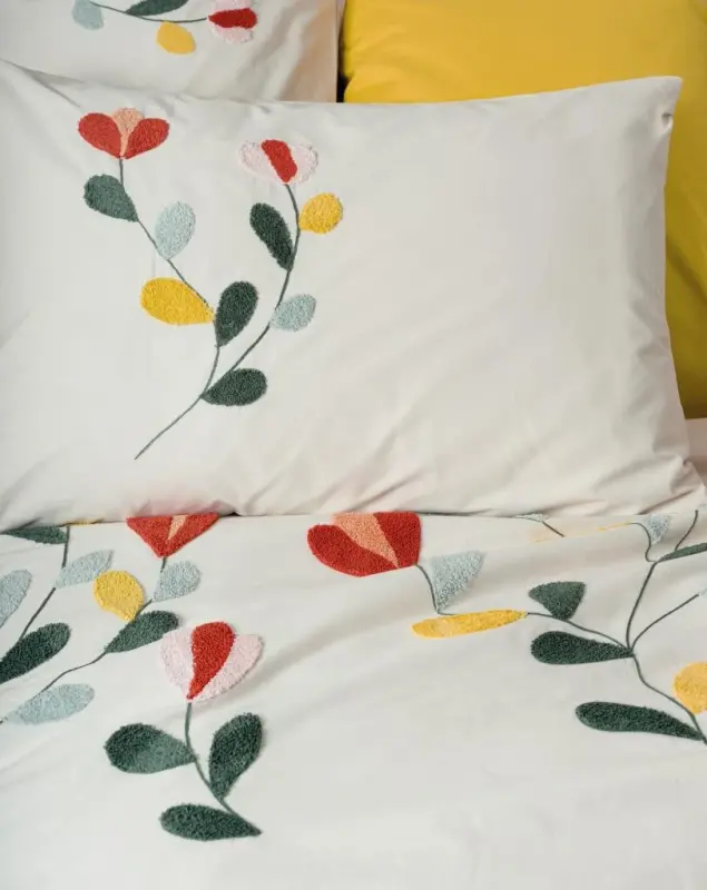 Cotton Box Puff Embroidered Ranforce Double Duvet Cover Set Nella Mustard - 3