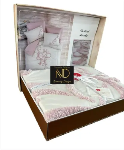 Cotton Box Puff Embroidered Ranforce Double Size Mother's Day Duvet Cover Set Bellini Pink - 4