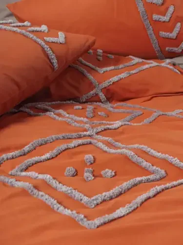 Cotton Box Puff Nakışlı Ranforce Çift Kişilik Nevresim Takımı Lia Kiremit Bej - Modazone (1)