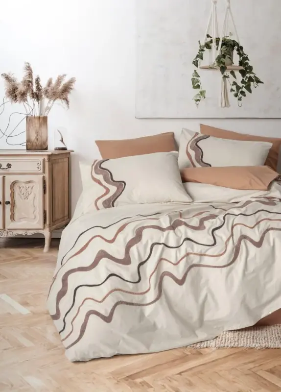 Cotton Box Puff Nakışlı Ranforce Çift Kişilik Nevresim Takımı Molende Karamel - NEVRESIMDUNYASI