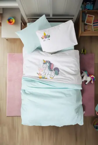 Cotton Box Punch Embroidered Baby Bedding Set Doli Mint - 1