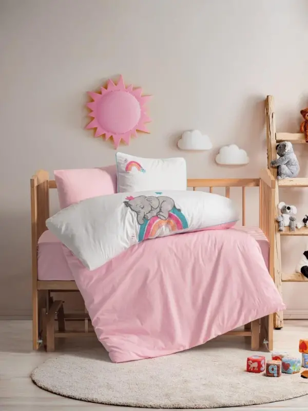 Cotton Box Punch Embroidered Baby Duvet Cover Set Lucky Pink - NEVRESIMDUNYASI