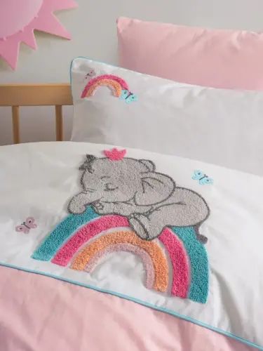 Cotton Box Punch Embroidered Baby Duvet Cover Set Lucky Pink - NEVRESIMDUNYASI (1)