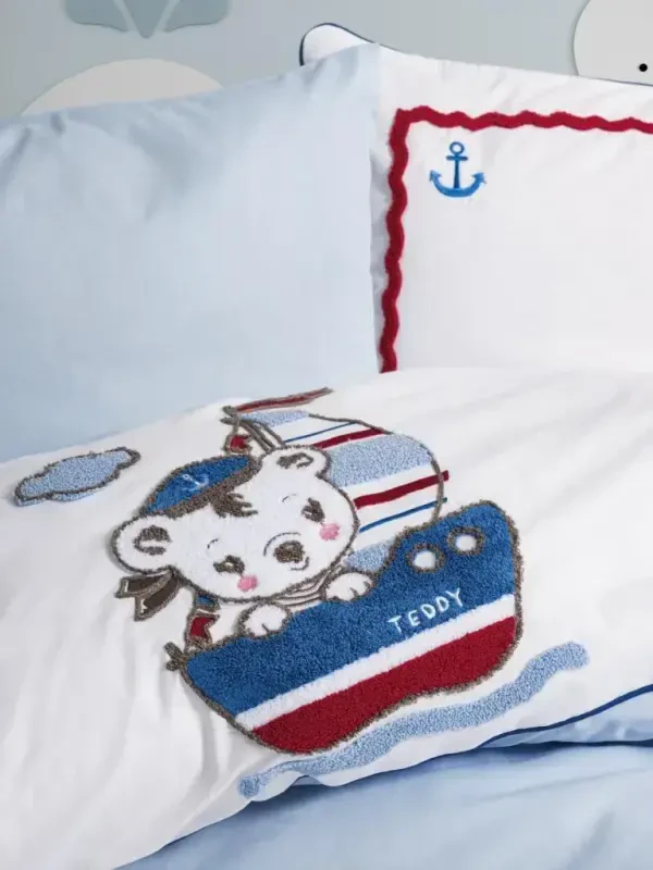 Cotton Box Punch Embroidered Baby Duvet Cover Set Miniyo Blue - 2