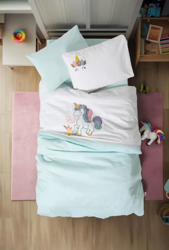 Cotton Box Punch Nakışlı Bebek Nevresim Takımı Doli Mint - NEVRESIMDUNYASI