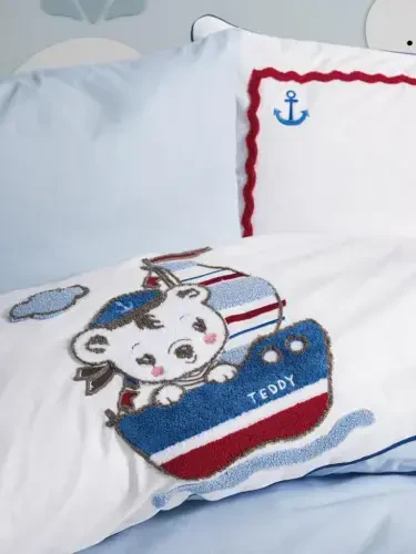 Cotton Box Punch Nakışlı Bebek Nevresim Takımı Miniyo Mavi - NEVRESIMDUNYASI (1)