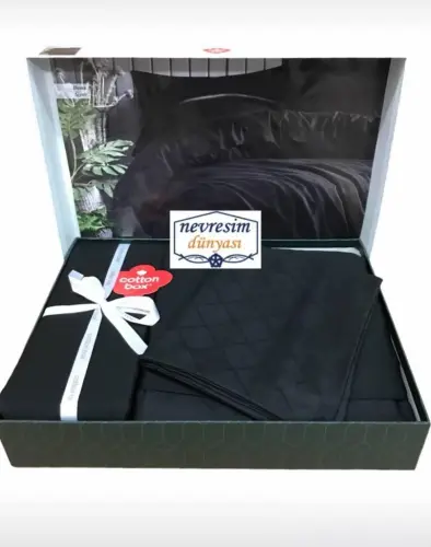 Cotton Box Qora-oq shashkali ikki kishilik jekard saten mato - 3