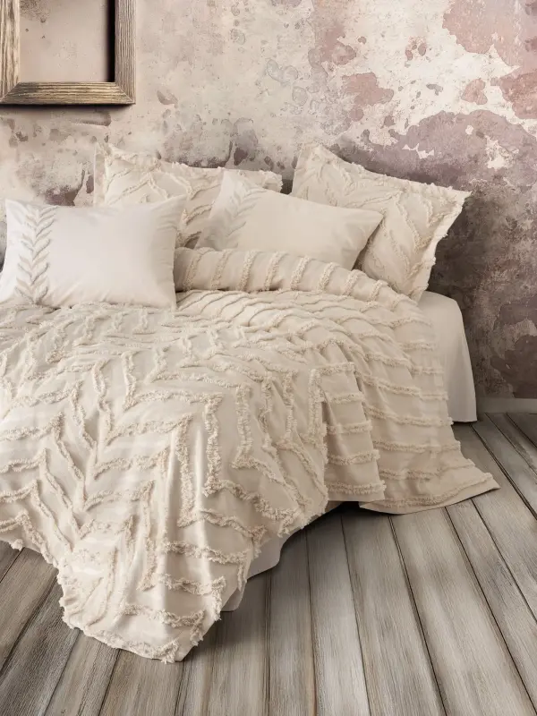 Cotton Box Ranforce Çift Kişilik Yatak Örtülü Nevresim Takımı Limi Crimp Bej - NEVRESIMDUNYASI