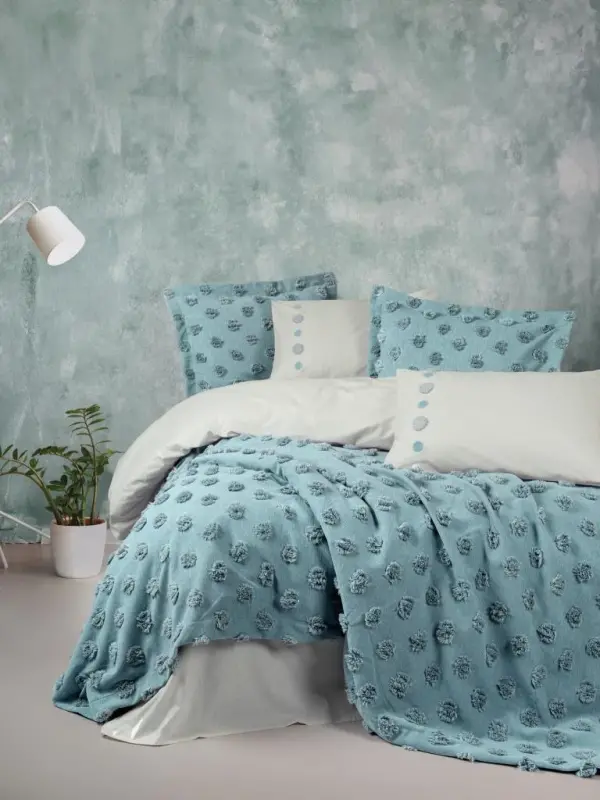 Cotton Box Ranforce Double Duvet Cover Set with Bedspread Limi Aldo Mint - NEVRESIMDUNYASI