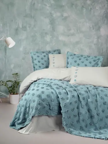 Cotton Box Ranforce Double Duvet Cover Set with Bedspread Limi Aldo Mint - 1
