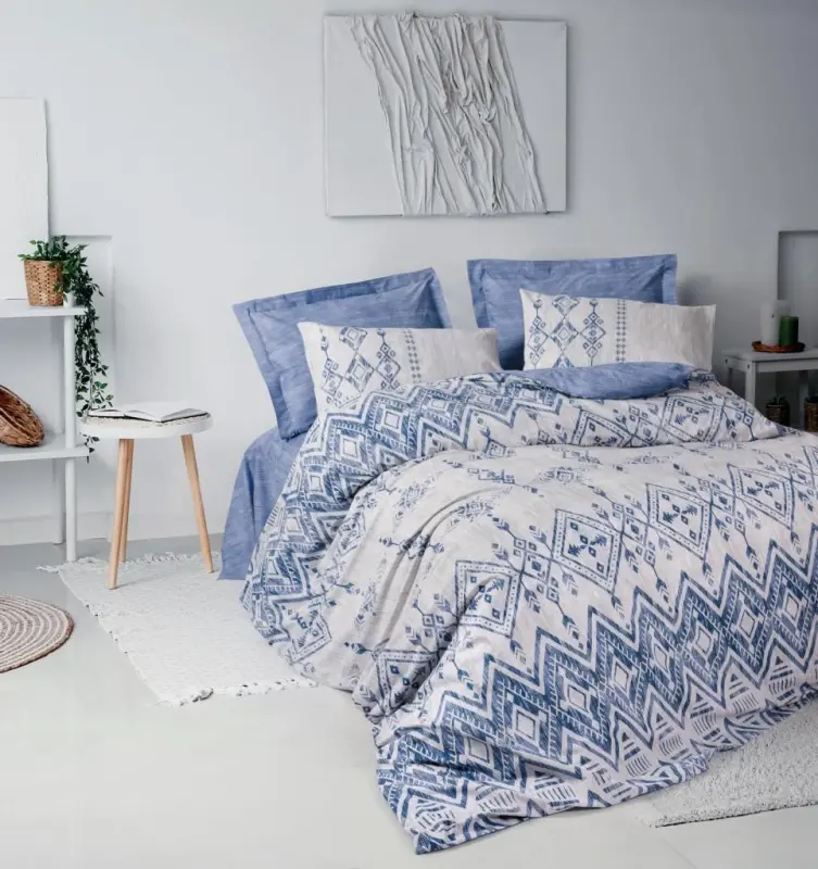 Cotton Box Ranforce Duvet Cover Set Double Cleo Blue - 1