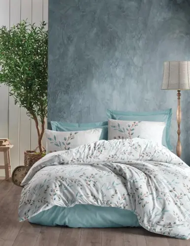 Cotton Box Ranforce Duvet Cover Set Double Lendell Mint - 1