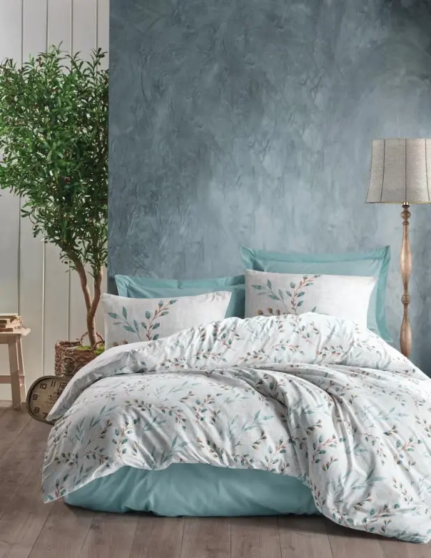 Cotton Box Ranforce Duvet Cover Set Double Lendell Mint - NEVRESIMDUNYASI