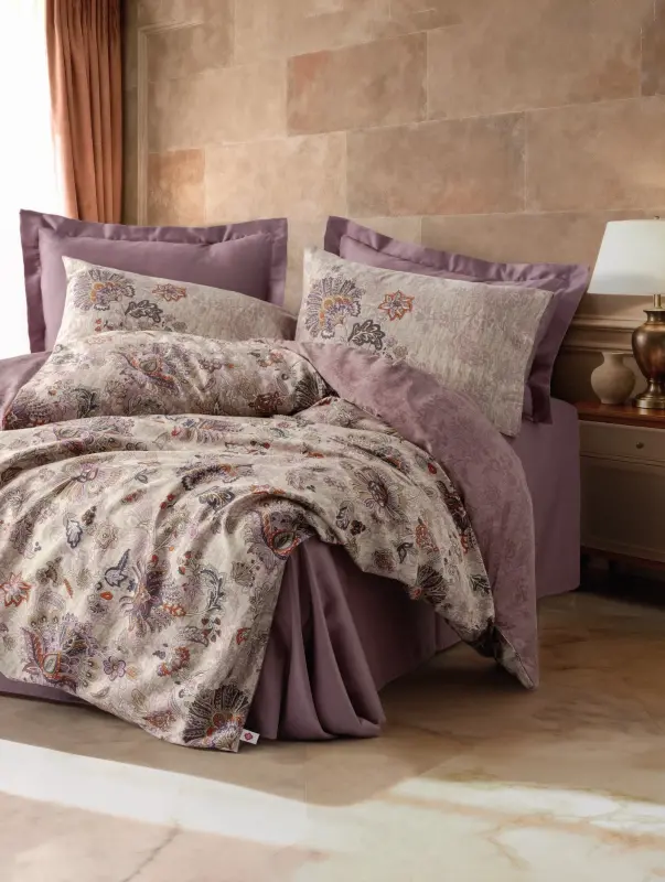 Cotton Box Saten Çift Kişilik Nevresim Takımı Majolica Mürdüm - NEVRESIMDUNYASI