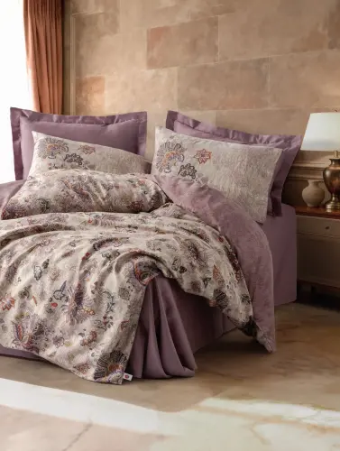 Cotton Box Saten Çift Kişilik Nevresim Takımı Majolica Mürdüm - 1