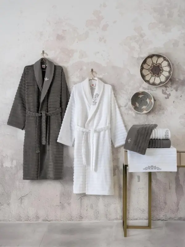 Cotton Box Seta Family Bathrobe Set Genny White-Anthracite - 2