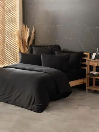 Cotton Box Silky Silk Double Bed Linen Set Black - 1