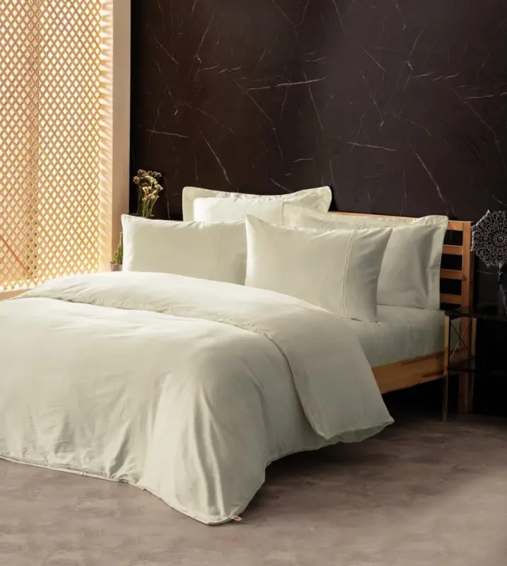 Cotton Box Silky Silk Double Duvet Cover Set Ecru - NEVRESIMDUNYASI