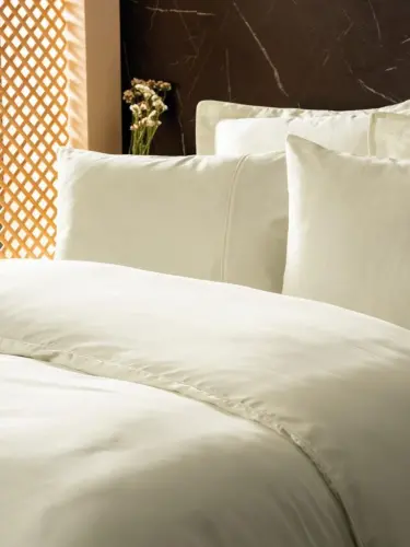 Cotton Box Silky Silk Double Duvet Cover Set Ecru - NEVRESIMDUNYASI (1)