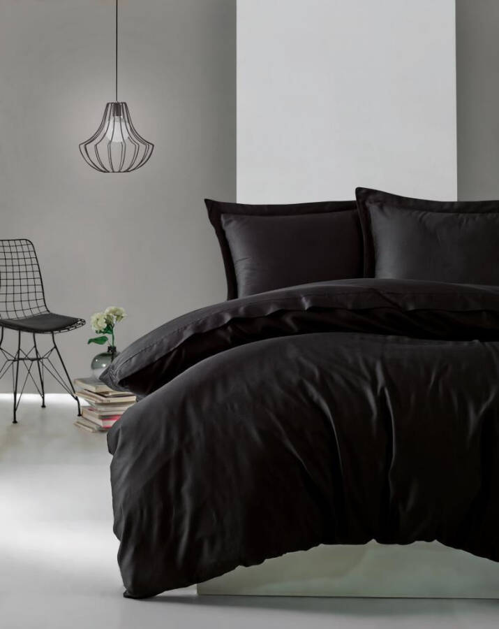 Cotton Box Single Satin Duvet Cover Set Elegante Black - 2