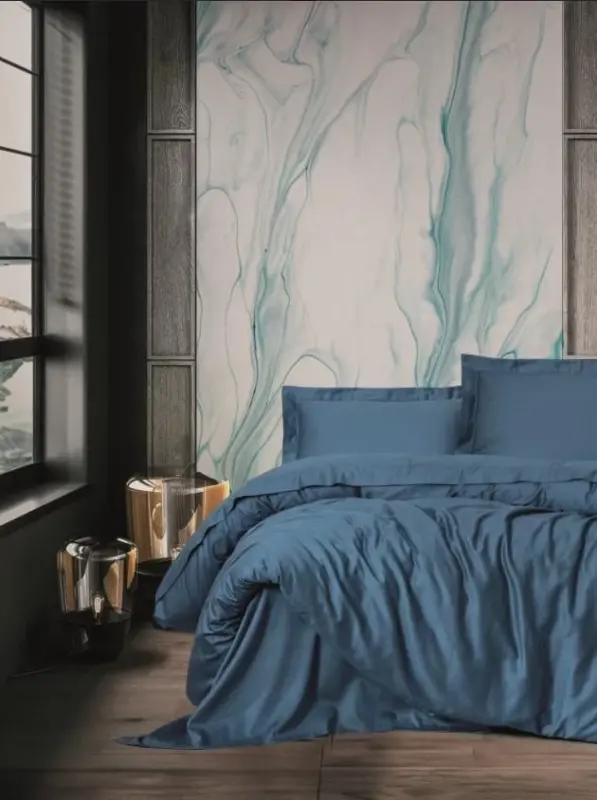 Cotton Box Single Size Satin Duvet Cover Set Elegante Blue - MODAZONE