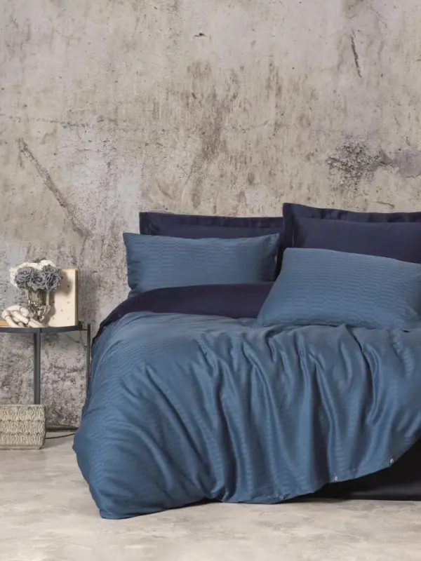 Cotton Box Smart Bamboo Satin Double Bed Duvet Cover Set Petrol - NEVRESIMDUNYASI