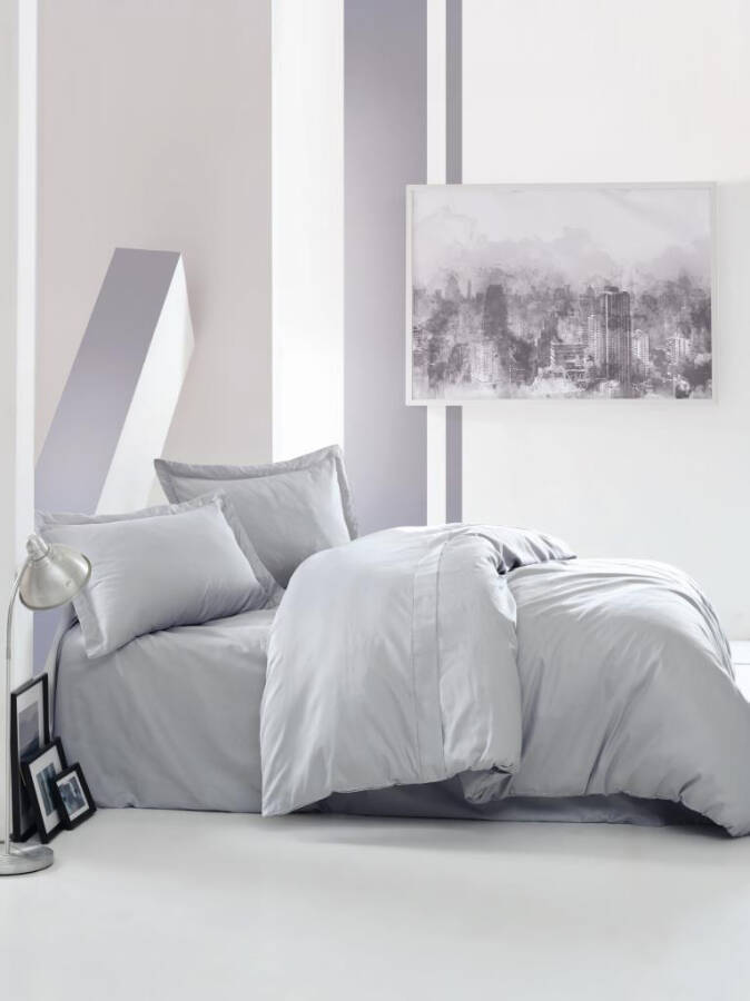 Cotton Box Stripe Elegant Grey Double Satin Bed Linen Set - 5