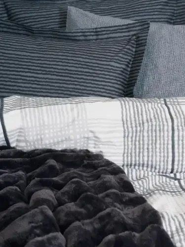 Cotton Box Trim Double Bed Blanket Duvet Cover Set Smooth Black - NEVRESIMDUNYASI (1)