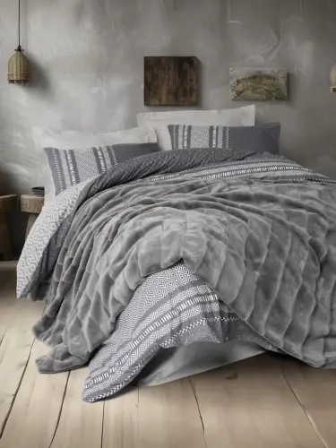 Cotton Box Trim Double Bed Duvet Cover Set Suave Anthracite - 1