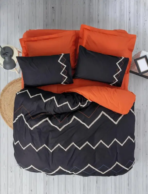 Cotton Box Tufted Ranforce Double Size Bedding Set Mirely Black Terracotta - NEVRESIMDUNYASI
