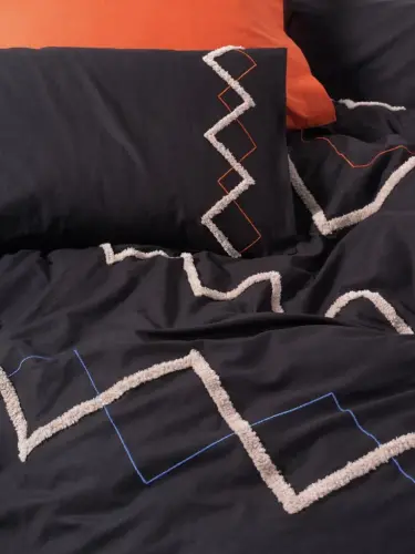 Cotton Box Tufted Ranforce Double Size Bedding Set Mirely Black Terracotta - NEVRESIMDUNYASI (1)