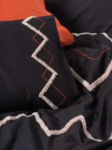 Cotton Box Tufted Ranforce Double Size Bedding Set Mirely Black Terracotta - 3