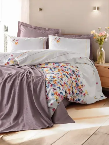 Cotton Box Vivid Çift Kişilik Pikeli Nevresim Takımı Flurry Lila - 1