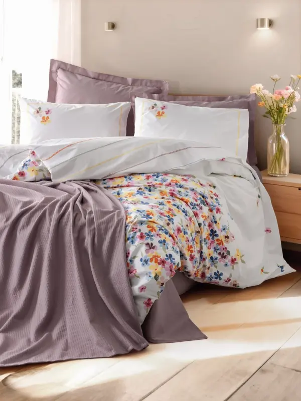 Cotton Box Vivid Çift Kişilik Pikeli Nevresim Takımı Flurry Lila - 1
