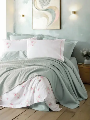Cotton Box Vivid Çift Kişilik Pikeli Nevresim Takımı Minty Mint - 1