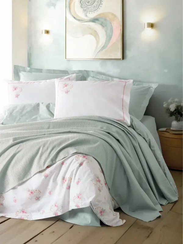 Cotton Box Vivid Çift Kişilik Pikeli Nevresim Takımı Minty Mint - 1