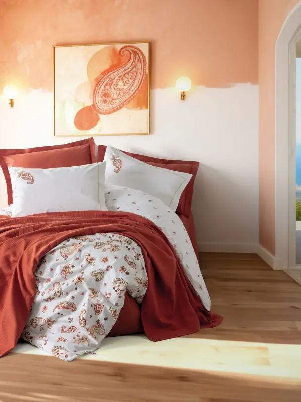 Cotton Box Vivid Çift Kişilik Pikeli Nevresim Takımı Paisia Tarçın - NEVRESIMDUNYASI