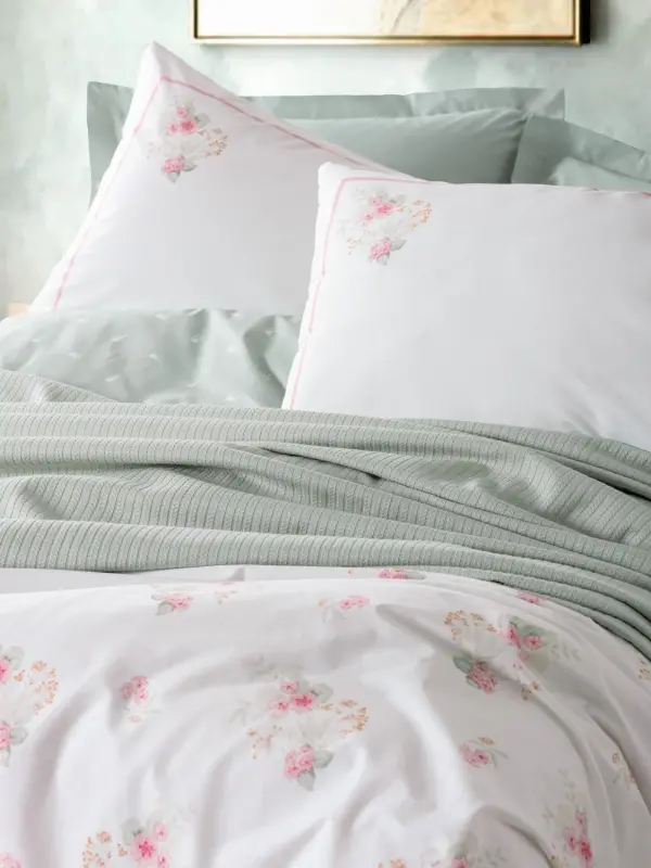Cotton Box Vivid Double Pique Duvet Cover Set Minty Mint - 2