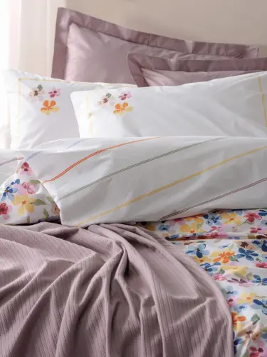 Cotton Box Vivid Комплект постельного белья с покрывалом двуспальный Flurry Лиловый - NEVRESIMDUNYASI (1)