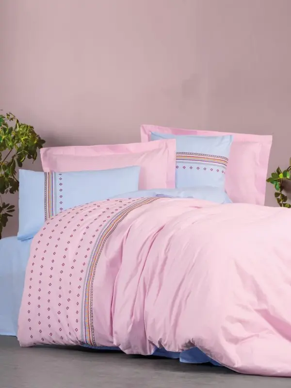 Cotton Brocade Ranforce Double Bed Sheet Set Tatum Blue - 1