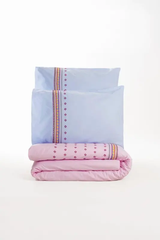 Cotton Brocade Ranforce Double Bed Sheet Set Tatum Blue - 3