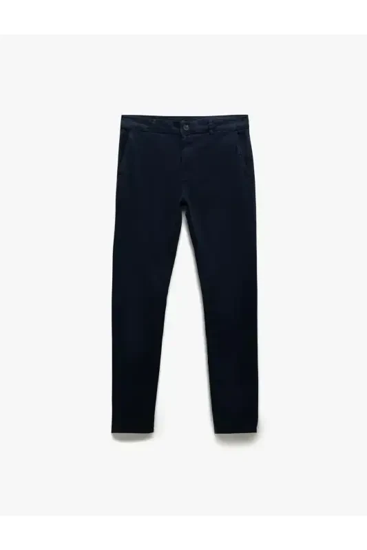 Cotton Buttoned Chino Pocket Detailed Slim Fit Pants - 3