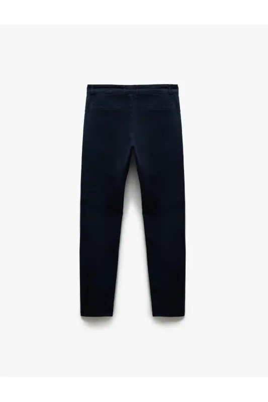 Cotton Buttoned Chino Pocket Detailed Slim Fit Pants - 4