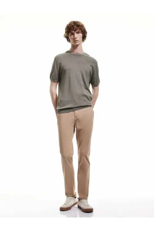 Cotton Buttoned Chino Pocket Detailed Slim Fit Trousers - 2