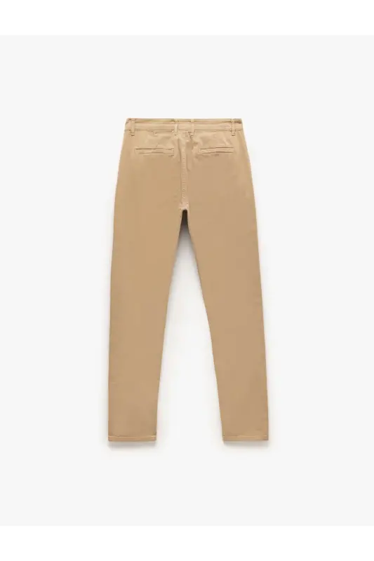 Cotton Buttoned Chino Pocket Detailed Slim Fit Trousers - 4