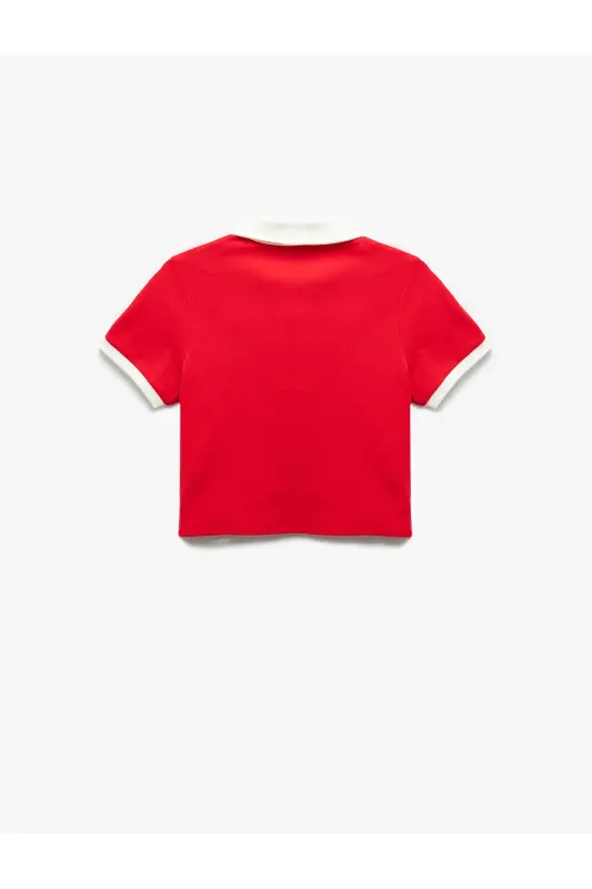 Cotton Buttoned Polo Collar Embroidered Detailed Short Sleeve - 4