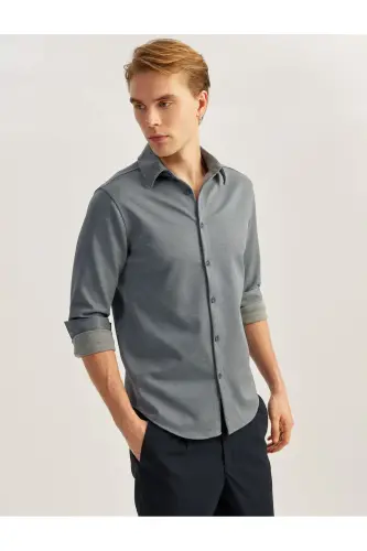 Cotton Buttoned Regular Fit Pique Fabric Long Sleeve - 1